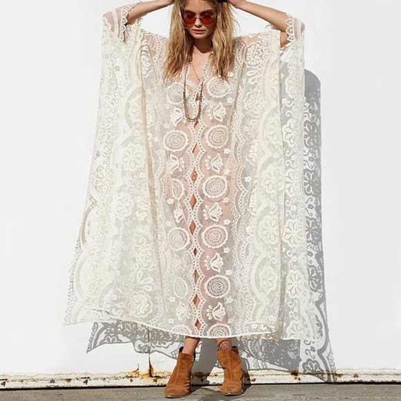 Boho Lace Cover Up Caftan Maxi OSFM - Picture 2 of 14